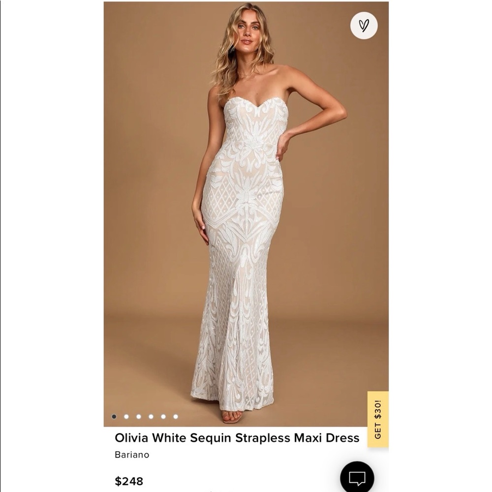 Lulu’s Olivia White Sequin Strapless Maxi Dress
